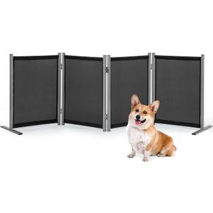 RANTILA 4 Panel Indoor Foldable Dog Fence Freestanding Dog Gate for Stairs, Hallways, or Doorways for Small Dogs- 68 X 24 Inch, Black, Need Assembly