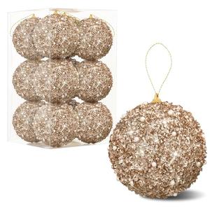 12 Pcs 3.15 Inch Christmas Ball Ornaments Glitter Sequin Ball Large Champagne Christmas Tree Decorations Xmas Hanging Balls for Home New Year Holiday Indoor Outdoor Party Decor(Champagne, 3.15 Inch)