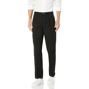 Amazon Essentials Men's Classic-Fit Wrinkle-Resistant Pleated Chino Pants, Black 44W x 30L