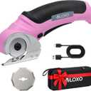 VLOXO Cordless Electric Scissors, Cardboard Cutter with Safety Lock 4.2V Electric Mini Cutter Power Rotary Scissors for Leather Felt Rug Box with Storage Box Pink