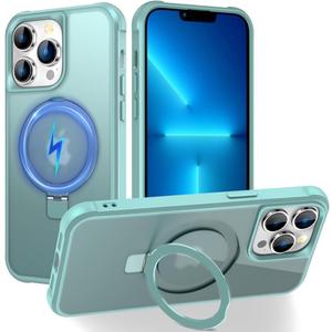 Hocase for iPhone 13 Pro Max/12 Pro Max Case, with Magnetic Ring Stand [Compatible with MagSafe] [Military Grade Protection] Slim Shockproof Translucent Protective Phone Case - Teal