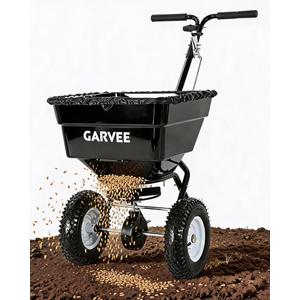 Garvee 100LBS Push Broadcast Spreader, 12FT Spreading Width, 13in All-Terrain Wheels, Adjustable Flow Control, Heavy Duty Walk Behind Lawn Spreader for Fertilizer, Grass Seed, Ice Melt, Salt