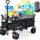 Hikenture Collapsible Wagon Cart, 330lbs Capacity Beach Wagons with Big Wheels for Sand, Heavy Duty Foldable Cart with Brakes, Portable Utility Folding Garden Cart for Outdoor (Black&grey)