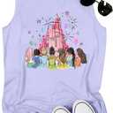 Magic Princess Tank Tops for Women: Magical Shirt Fairy Castle Graphic Tank Family Vacation Vest Summer Sleeveless Tops, Medium