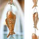Copper Patina Rain Chain with Rainbow Trout for Heavy Rain, Functional and Decorative Replacement Downspout Chain for Outside, Rain Catcher Chain for Gutters, 8.5FT