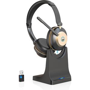 Earbay Wireless Headset, Bluetooth Headsets with Microphone Noise Cancelling, On Ear Headphones with Mic Mute, Handsfree PC Headsets for Zoom/Ms Teams/Skype/Dual Connect/Laptop/iPhone/Tablet