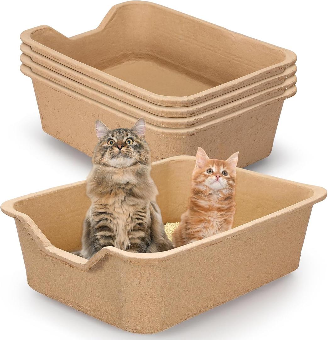 Harloon 5 Pack Extra Large Disposable Cat Litter Box 22.4 x 17.9 x 6.9'' Paper Fat Cat Litter Tray Pet Litter Pan Disposable for Cats Rabbits Sturdy Portable Litter Liners Box Indoor Outdoor Travel