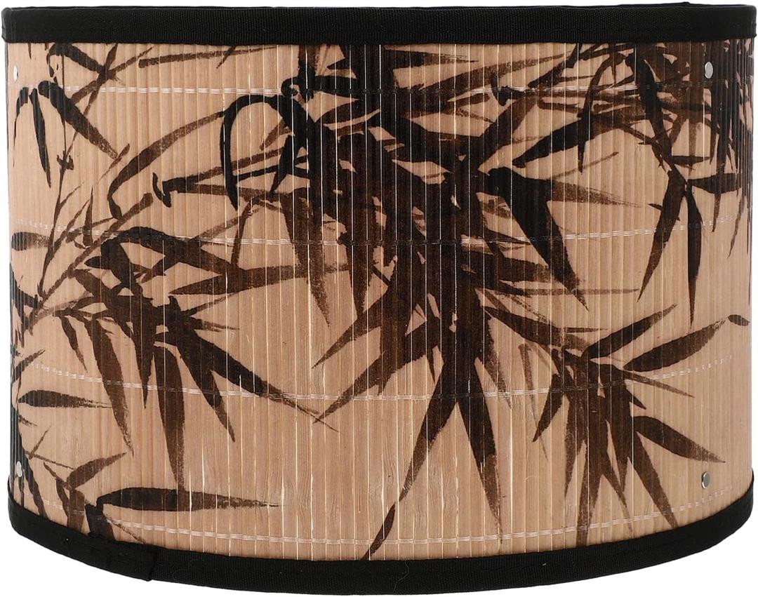 Drum Lamp Shade, E27 Vintage Lampshade Bamboos Pattern Chandelier Lamp Cover Replaceable Light Accessories for Pendant Floor Light, 30X30x20CM