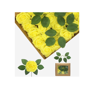 25Pcs Yellow Artificial Flowers Real Looking Foam Fake Roses, Wedding Flowers Combo for Wedding Bouquets Centerpieces Flower Arrangements Decorations (Yellow, 25)
