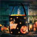 Halloween Trick or Treat Candy Bags LED Light Up Pumpkin Bucket, Collapsible Reusable Candy Basket, Fabric Gift Goody Bags for Kids Halloween Party (Black)