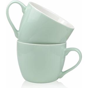 MECOWON 30 OZ Porcelain Coffee Mugs, Set of 2 Large Mugs for Soup, Cereal and Salad (Turquoise)