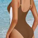 Aqua Eve Womens One Piece Swimsuits Tummy Control- Sexy Slimming Bathing Suit Color Block Lace Up Swimwear 2025 (Brown, M)