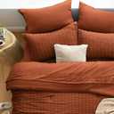 Love's cabin Seersucker Terracotta King Size Comforter Set, 7-Piece All Season Lightweight Bed in a Bag Bedding Set with Comforter, Flat Sheet, Fitted Sheet, Pillowcases and Shams