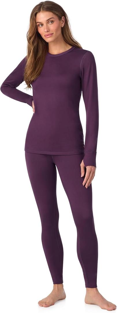 Cuddl Duds Womens Fleece Lined Thermal Base Layer Set  Long Sleeve Shirt & Leggings for Cold Weather  Lounge Set for Women (Small, Boysenberry Purple)