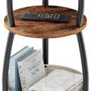 Yuede Small Side Table for Small Spaces with Storage Basket, Round End Table 3-Tier NightStand Sofa Corner Table for Living Room, Bedroom, Patio and More 24in Tall Rustic Brown (11.81" Dia)