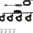 Black 4 Light Plug in Ceiling Light Fixture,Modern Plug in Track Lighting,16.4ft Cord with Timer & Dimming Switch,3 Way Ceiling Spot Lighting,Flexibly Rotatable Light HeadDimmable LED Bulbs Included