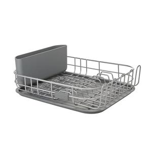 Low Profile Metal Stacking Dish Drying Rack - Space-Saving Kitchen Drainer Rack (Charcoal Gray)