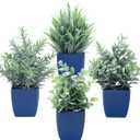 summer flower Set of 4 Fake Plants in Pot Small Artificial Eucalyptus Potted Plant Mini Wheat Grass Ferns Faux Greenery for Home Indoor Office Table Bathroom Farmhouse Decorations Blue