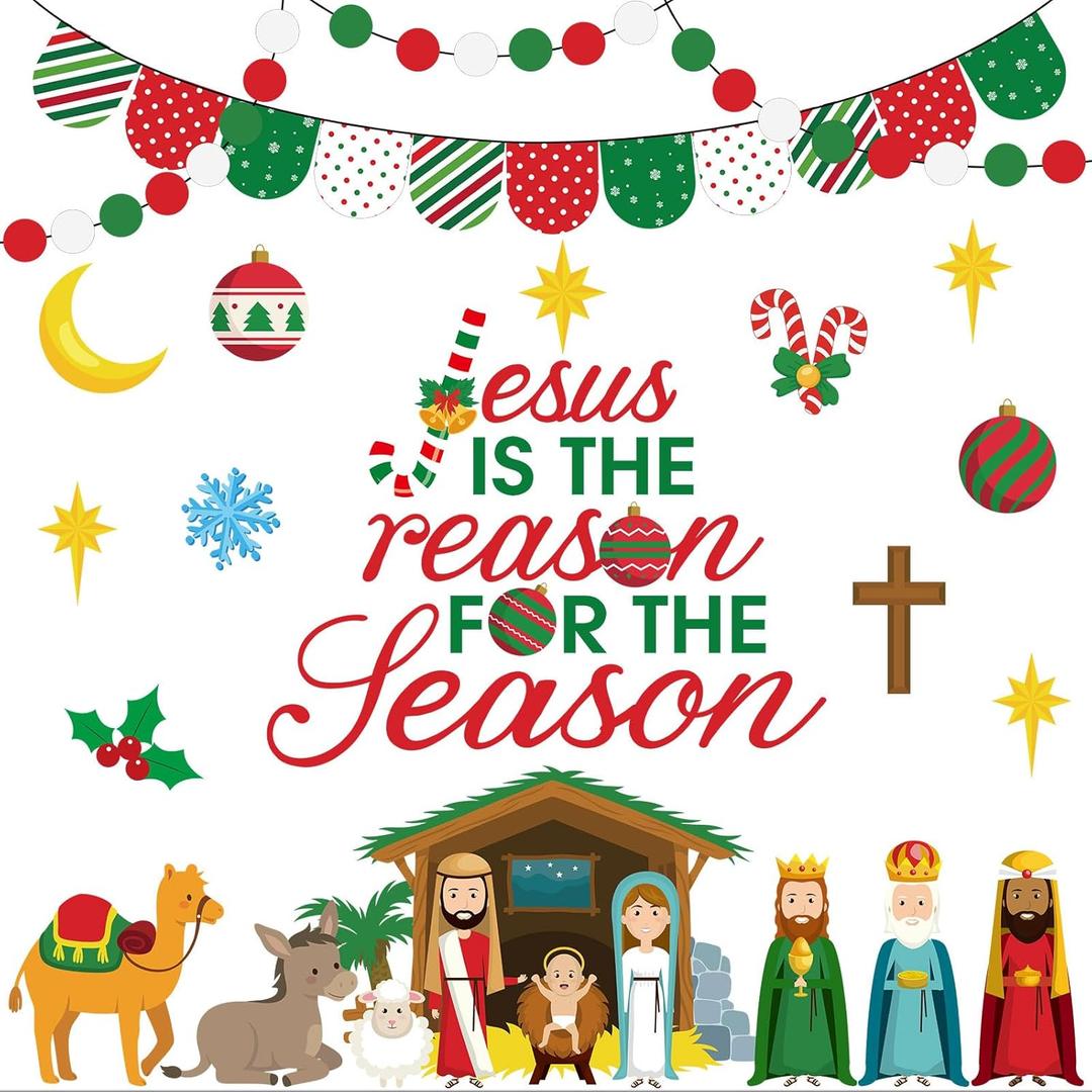 Containlol Christmas Nativity Bulletin Board Set Christian Religious Christmas Classroom Decorations Jesus is The Reason for The Season Bulletin Board Cutouts for Winter Holiday Sunday School Church