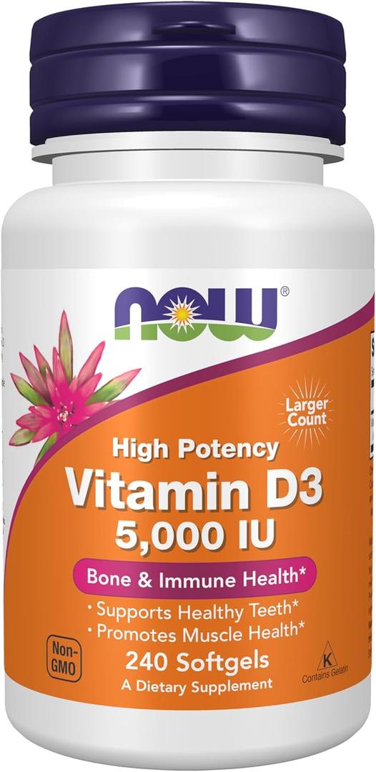 NOW Foods Supplements, Vitamin D-3 5,000 IU, High Potency, Structural Support*, 240 Softgels (EXP 09/01/29)