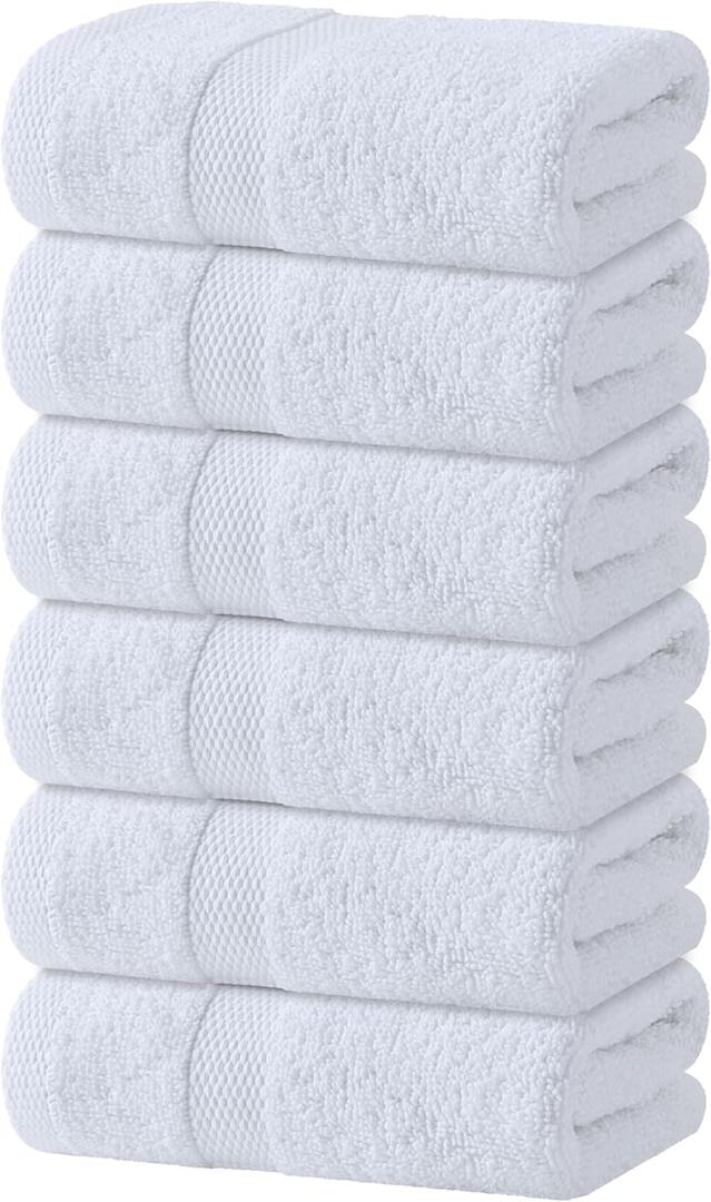 White Hand Towels Set for Bathroom, 6 Pack - Cotton Hand Towel Set for Gym, Kitchen and Spa, 16x27 Inches Soft Highly Absorbent Quick Dry Terry Salon Towels