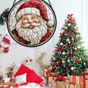 HWRHTR Stained Glass Window Hanging - Red White Santa Claus Suncatcher for Doors Home Christmas Decoration Winter Sun Catcher Thanksgiving New Year Birthday Gifts for Women Men Mom Nana Girl 6.3 in