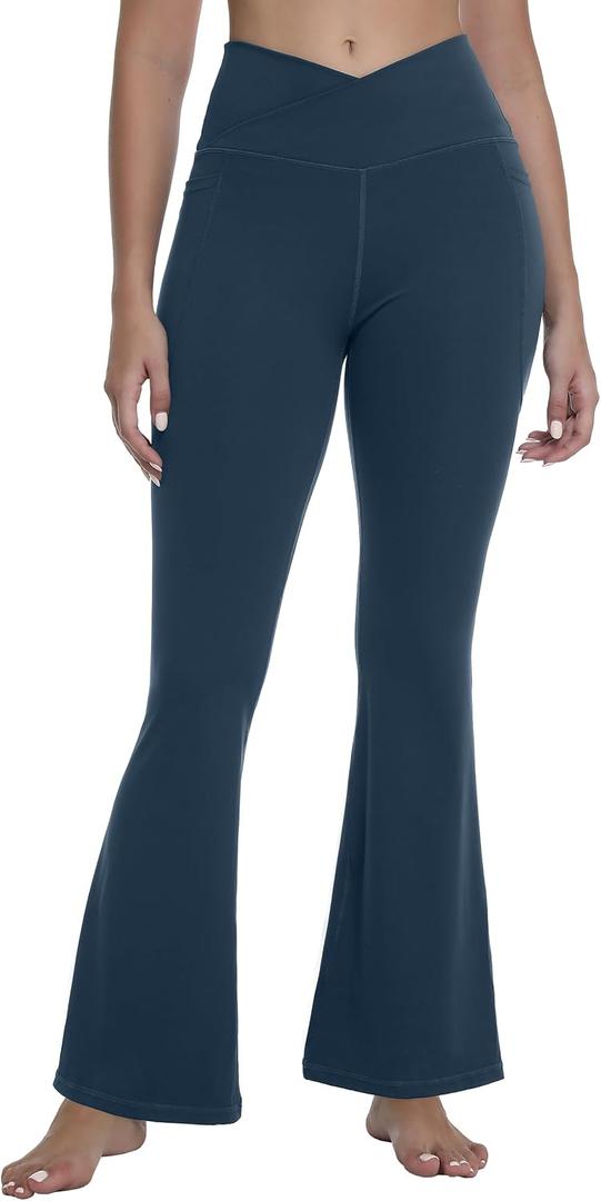 MathCat Women's Flare Yoga Pants Bootcut with Pockets, High Waisted V Crossover Workout Leggings for Yoga, Gym, Lounge Size M