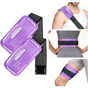 Ice Packs for Injuries Large, 2 Packs Reusable Hot & Cold Ice Packs with Adjustable Strap, Alleviate Joint and Muscle Pain, Flexible Therapy on Head, Shoulder, Knee, Arms, Legs (Purple, 13 x 6 Inch)