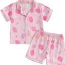 Biayxms Kids Baby Girl Birthday Silk Pajamas Set Cake Button Down Shirts Tops Shorts My Birthday Girls Satin Pj Sleep Sets (Pink), 4-5Y
