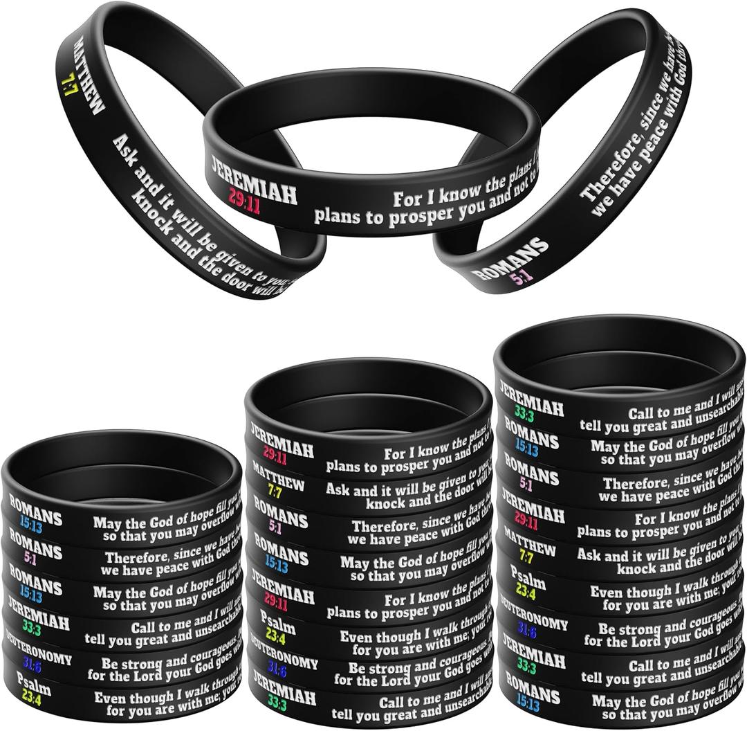 Bible Verses Bracelets Motivational Christian Rubber Bracelets Scripture Faith Hope Wristbands (Black)