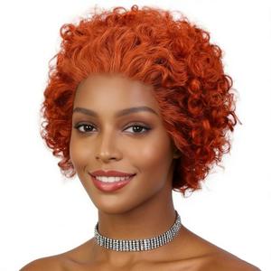 Curly Pixie Cut Wig Human Hair, Short Water Wave Bob Wig - 6" Short Curly Human Hair Wigs for Black Women Copper Color
