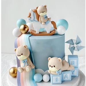 Blue Baby Bear Cake Topper Oh Boy Baby Shower Blue Bears Cake Decorations for Bear Themed Baby Shower Oh Boy Birthday Party Supplies Gold Balls Cake Toppers