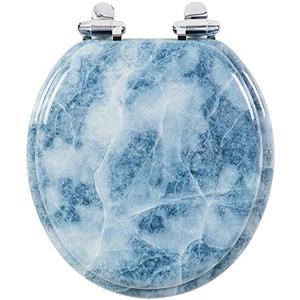 Angol Shiold Round Toilet Seat Molded Wood Toilet Seat with Quietly Close and Quick Release Hinges, Easy to Install also Easy to Clean (Round, Blue Marble)  16.5"
