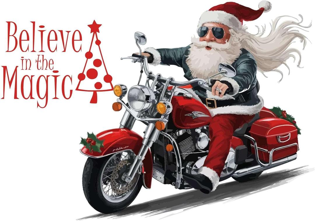 Family May The Holiday Spirit Find Home Beautiful Quote Wall Decal Decoration Santa Claus Cool Motor Bike Cute Santa Claus Biker Holiday Gift Easily Removable - Size: 40 in(W) x 40 in(H)