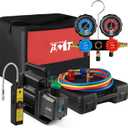 PB Motor TECH 4.5CFM 1/3HP Vacuum Pump with 3-Way R1234yf AC Manifold Gauge Set, Leak Detector, Can Tap, Quick Couplers & More Included