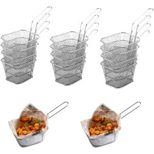 12 Pieces Fries Basket, Mini Square French Fry Chip Holder Food Snack Baskets For Serving, Stainless Steel Fry Basket with Handle Kitchen Restaurant
