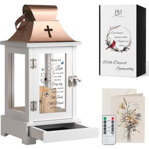 Memorial Lantern with Drawer for Keepsakes, Sympathy Funeral Gifts for Loss of Loved One Father Mother, Sympathy Lantern Bereavement Gifts in Memory of Loved One