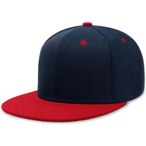 CHOK.LIDS Flat Bill Visor Classic Snapback Hat Blank Adjustable Brim High Top End Trendy Color Style Plain Tone Baseball Cap (Navy/Red)