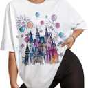 Flafens Oversized Tshirts for Women - T Shirt Graphic Tees Loose Crewneck Pattern Sleeve Cute Print Fashion Summer Tops