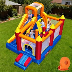 Baralir Inflatable Bounce House with 8.98 * 4.82 Ft Oversized Jump Area, 88'' Extra-Long Slide Kids Bounce House with Climbing Wall, Obstacle Poles & Hoop- Durable & Safe Backyard Fun for Kids, Super large trampoline area
