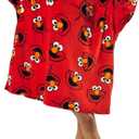Sesame Street Elmo Character Heads All-Over Print Red Long Oversized Hoodie Wearable Blanket-OSFA