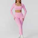 ABOCIW Workout Sets for Women 2 Piece Seamless Backless Long Sleeve Crop Top High Waisted Leggings Gym Sets (Small, Pink)