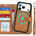 TUCCH 2-in-1 Detachable Wallet Case for iPhone 17 (6.3-inch) 2025, Wireless Charging | RFID Blocking 4 Card Holders | Wrist Strap | Kickstand | Magnetic | PU Leather Folio Cover | Chocolate Brown