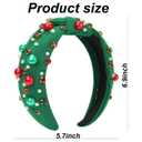 2 x 2Pcs Christmas Headbands for Women - Red Green Pearl Rhinestone Crystal Jeweled Headbands - Fashion Elegant Wide Top Knot Christmas Headband for Holiday Costumes for Women Accessories(Green) (Medium)
