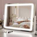 22x19 Inch Lighted Vanity Mirror with Dimmable LED Lights - 3 Color Modes, Smart Touch Control & 360 Rotating Base - Desk Makeup Mirror (White)