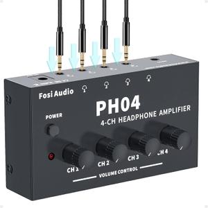 Fosi Audio PH04 4 Channel Headphone Amplifier Stereo Audio Amp with 12V 1A Power Adapter Ultra-Compact Portable Headphone Splitter for Studio and Stage