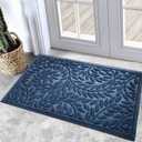 Bulijojo Front Door Mat Entrance, Durable Heavy Duty Welcome Mat, Thick Absorbent Natural Rubber Non Slip Mat, Sturdy Entryway Blue 17"x30" (1'5" x 2'6" (Leaf))