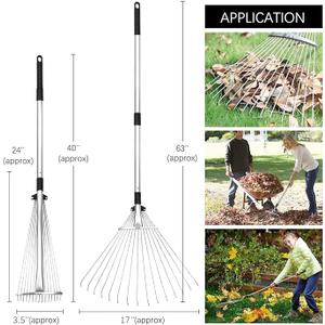 Buyplus Adjustable Garden Leaf Rake - 24 to 63 Inch Telescopic Metal Rake, Expandable Folding Leaves Rake for Lawn Yard, Flowers Beds, Black
