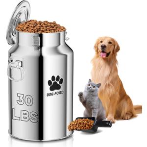 Metal Dog Food Storage Container, 30Lbs Dog Food Storage Tank, Multifunctional Storage Bin with Sealed Lid and Spoon, Pet Food Storage Container for Dogs and Cats, Keeping Fresh and Easy to Clean