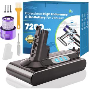 7200mAh High Capacity V10 Battery Replacement Compatible for Dyson V10 Absolute/Fluffy/Motorhead/SV12 Vacuum Cleaner, 25.2V 12-Layer Protections Li-ion Battery with Filters (Not Fit SV10)